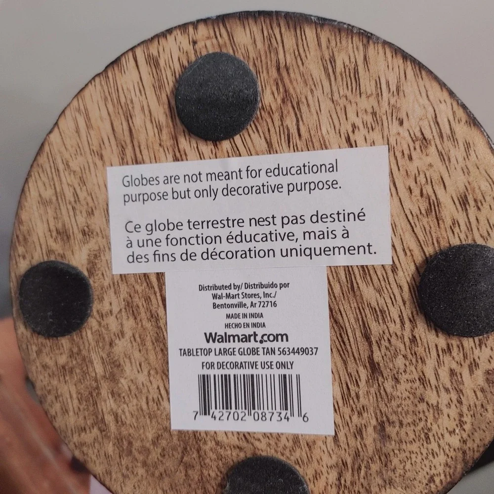 Walmart Tabletop Decorative World Globe Tan Sepia Wood Base Vintage Inspired